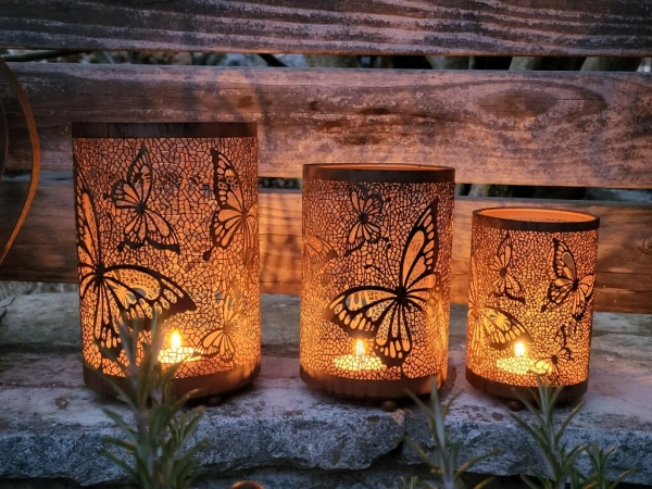 Edelrostoptik Windlichter Schmetterlinge, 3er Set