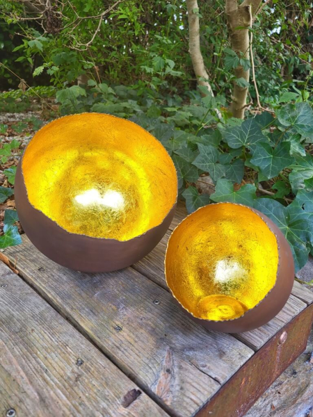 Edelrost Windlicht Kugel Rost-Gold