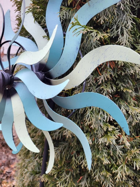 Metallwindrad doppelt, blau-grün