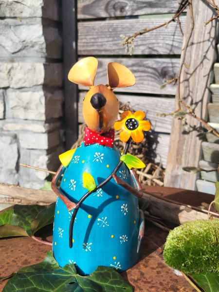 Metall Zaunhocker Maus, blau