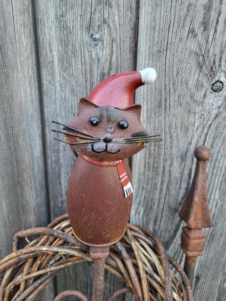 Metall Zaunhocker Winterkatze