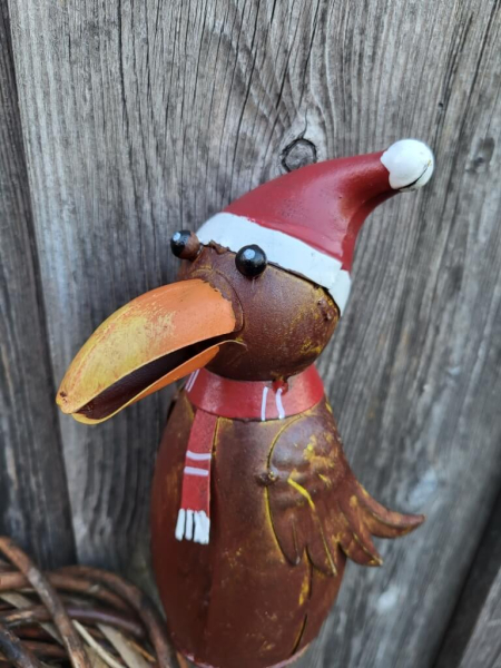 Metall Zaunhocker Winterpinguin
