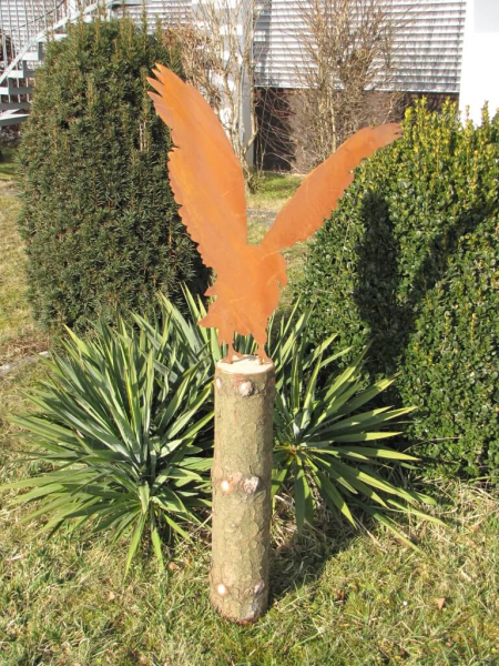 Edelrost Adler auf Baumstamm