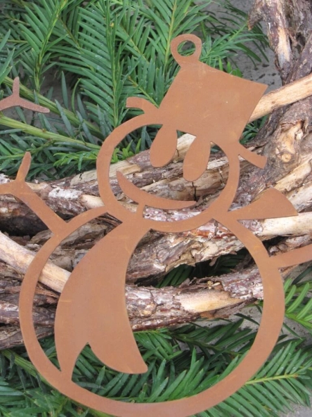 Edelrost Christbaumschmuck Schneemann modern