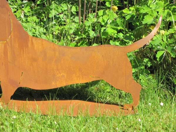 Edelrost Gartenfigur Dackel Waldi
