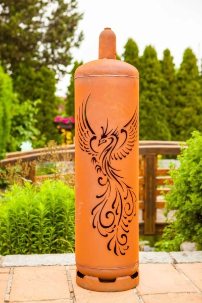 Edelrost Feuersäule Gasflasche Phoenix