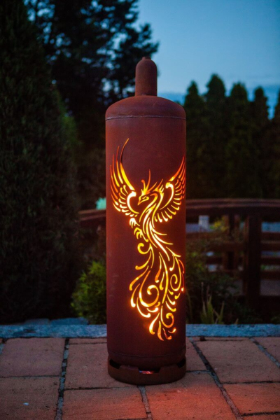 Edelrost Feuersäule Gasflasche Phoenix
