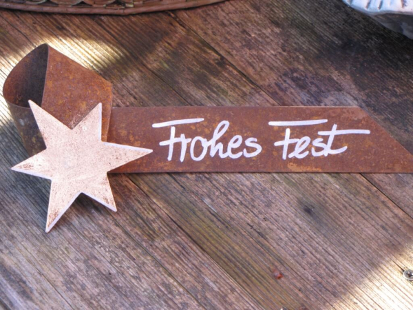 Edelrost Flaschenaufstz Frohes Fest