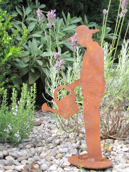 Edelrost Dekofigur Gärtner Gerhard mit Gießkanne Angels Garden