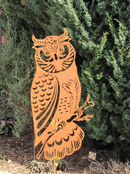 Edelrost Gartenstecker Eule der Nacht