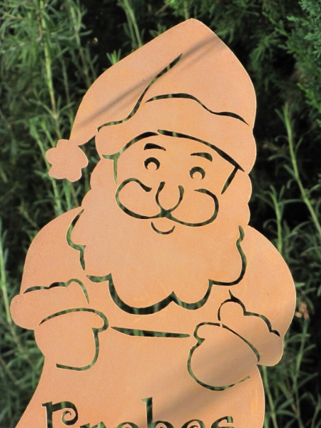 Gartenstab Nikolaus mit Schild Frohes Fest