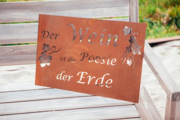 Edelrost Gedichttafel oder Spruchschild Wein und Poesie
