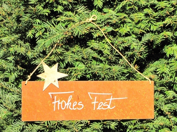 Edelrost Schild mit Stern Frohes Fest