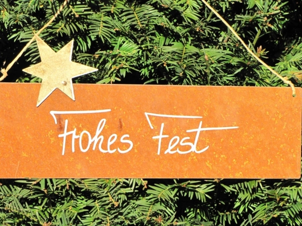Edelrost Schild mit Stern Frohes Fest