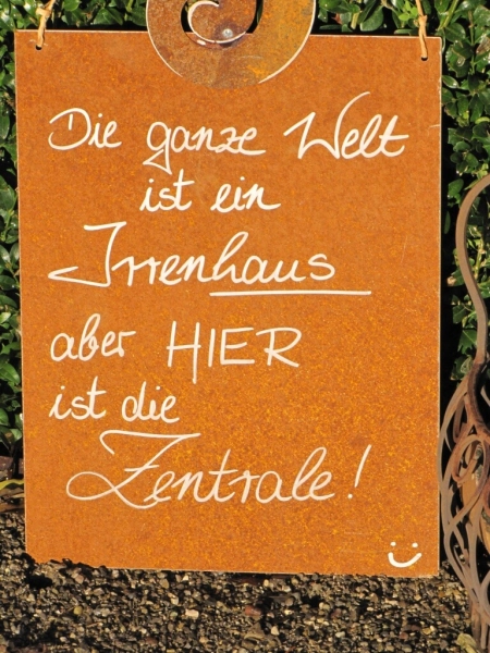 Edelrost Schild mit Schnecke Irrenhaus