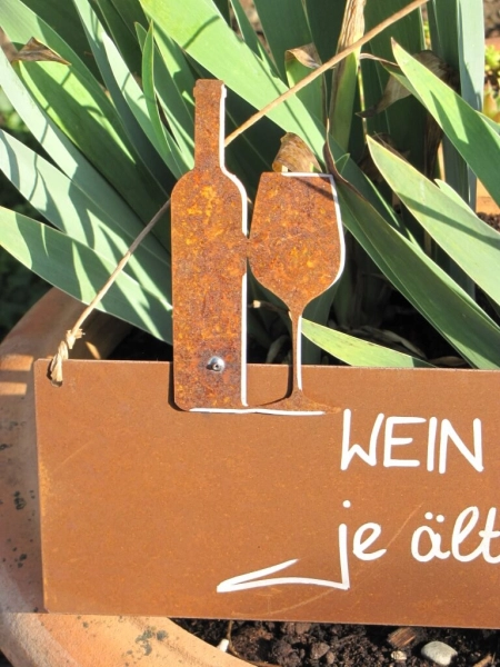 Edelrost Spruchschild Wein und Freunde