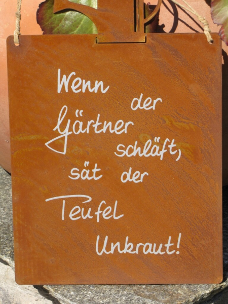 Edelrost Gedichttafel Gießkanne