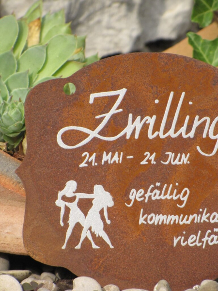 Edelrost Sternzeichen Gedichttafel Zwilling klein