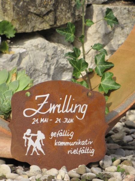 Edelrost Sternzeichen Gedichttafel Zwilling klein