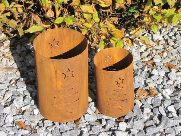 2er Set Edelrost Windlicht Tannenbaum