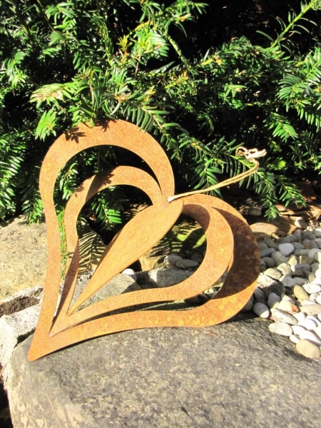 Windspiel Herz zum Drehen aus Edelrost
