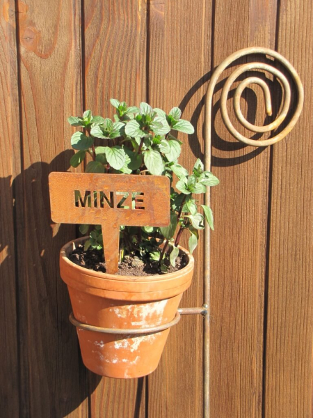 Gartenstecker Schnecke mit Topfhalter, Eisen - Rost