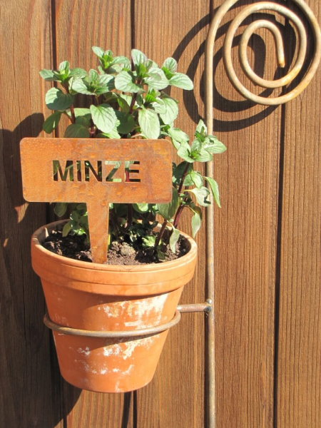 Edelrost Gartenstecker Schnecke mit Topfhalter