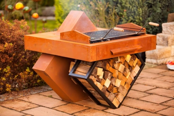 Grill Geometrie inkl. Grillrost und Holzlege