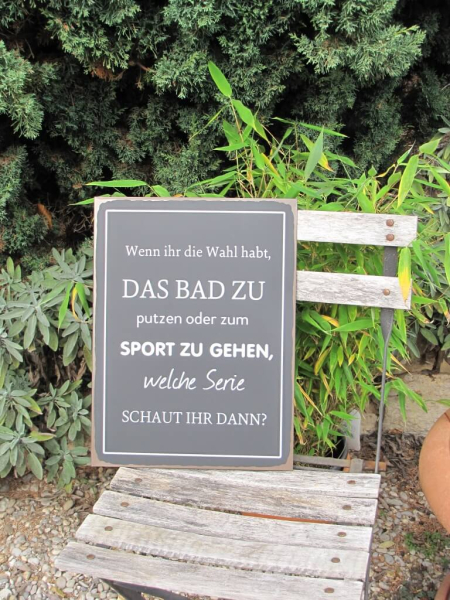 Shabby Chic Metallspruchschild "Bad putzen"
