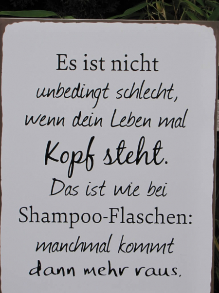 Shabby Chic Metallspruchschild "Leben steht Kopf" Angels Garden
