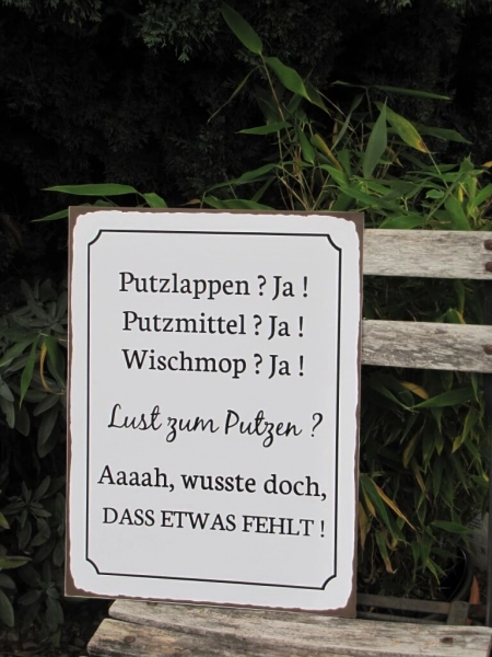 Shabby Chic Metallspruchschild Lust zum Putzen