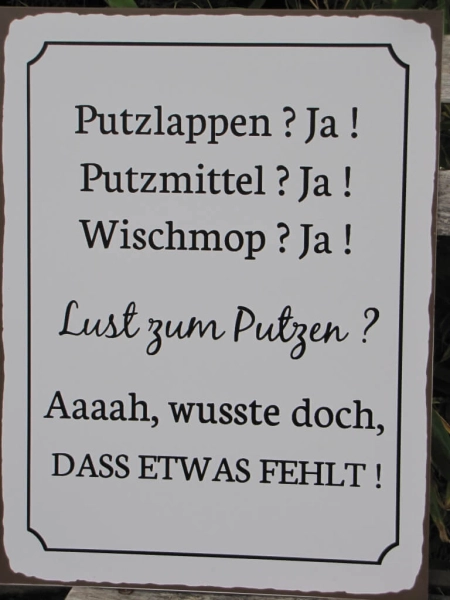 Shabby Chic Metallspruchschild Lust zum Putzen