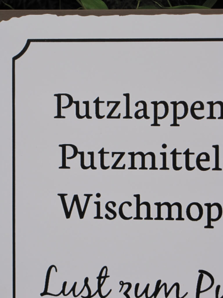 Shabby Chic Metallspruchschild "Lust zum Putzen"