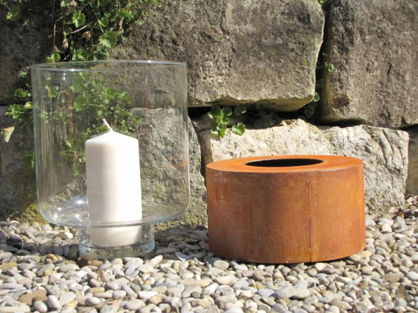 Edelrost Windlicht oder Laterne rund, 30 cm