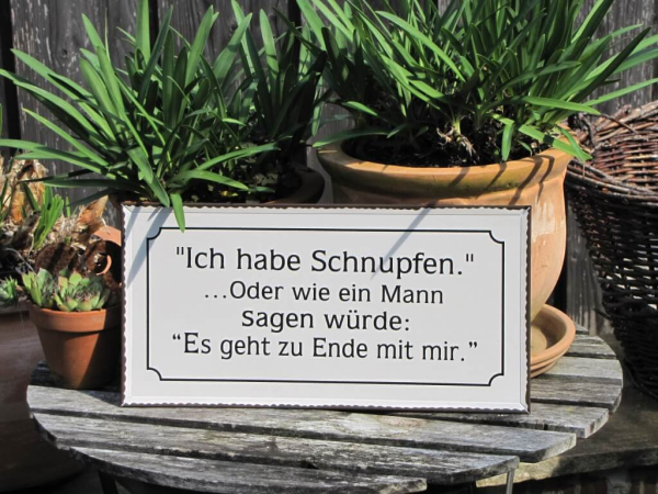 Shabby Chic Metallspruchschild "Schnupfen"