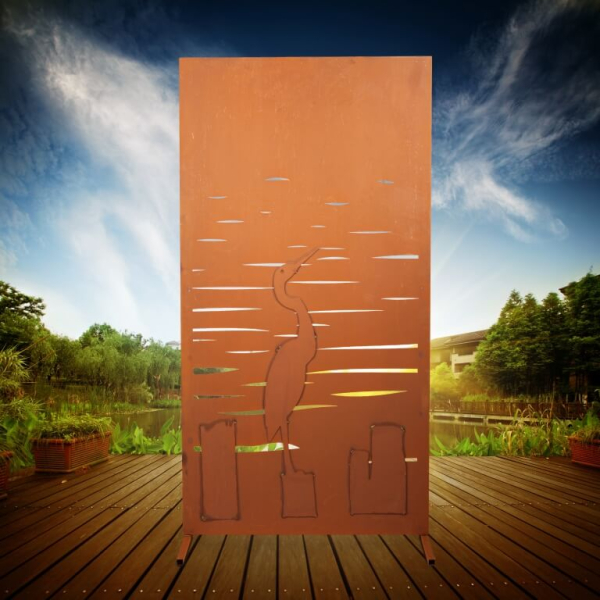 Sichtschutzwand Kranich aus Edelrost
