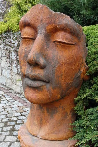 Skulptur Gesicht Frau aus Steinguss, 115 cm Skulptur Gesicht Frau aus Steinguss, 115 cm