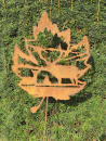 Edelrost Gartenstecker Ahornblatt Reh und Hirsch