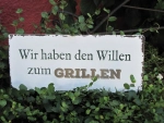 Shabby Chic Metallspruchschild "Willen zum Grillen"